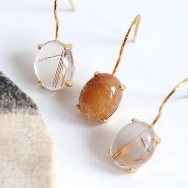 澄んだ光をまとう｜ルチルクォーツのシンプルフックピアス｜18KGP × Silver925