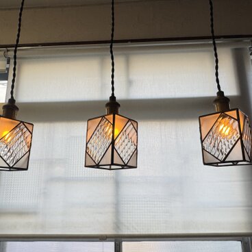 stripe triplet　ステンドグラス　ヴィンテージ風 3個セット　ペンダントライト