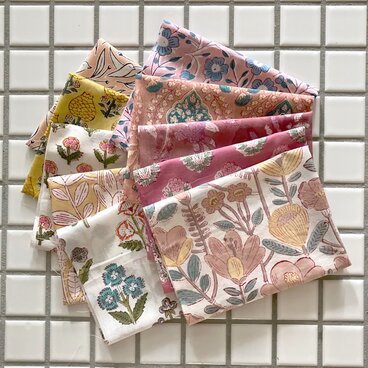 インド ブロックプリント生地 ミニカットクロス10枚セットvol.031 暖色系 ファブリック はぎれ IF0144