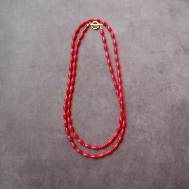 期間限定【予約品】Red Coral Necklace／レッドコーラル ロングネックレス（Medium／Rice Shape）