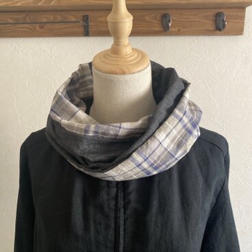 ＊ふんわりダブルガーゼとコットンリネンのスヌード＊マドラスチェック
