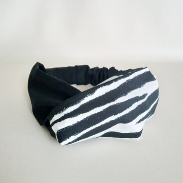 クロスタイプのヘアバンド　ターバン　ゼブラ柄×黒　16