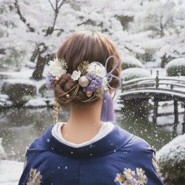 紫系フラワーと枝垂れパールの髪飾り　No.CP67 髪飾り　成人式　卒業式　結婚式　ヘアアクセサリー　髪かざり　振袖　着物　和装