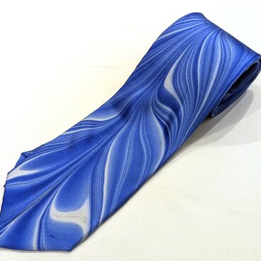 【染美堂】墨流し染ネクタイ　青羽根柄-NN36