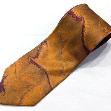 【染美堂】墨流し染ネクタイ　オレンジワイン羽模様-NN35