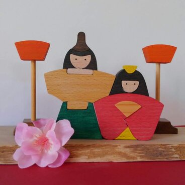 雛人形　組み木の雛　立ちびなとぼんぼりセット