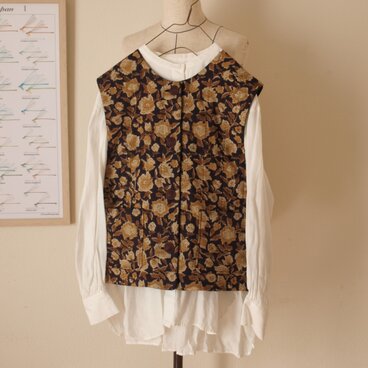 インド綿×リネン リバーシブルキルトベスト *ブラック* size FREE