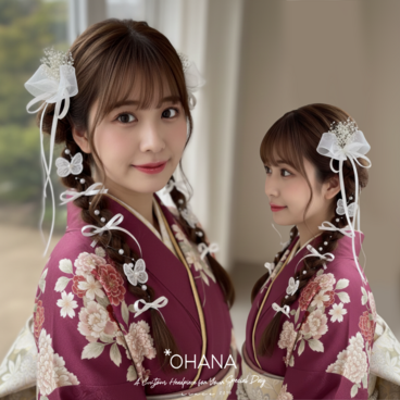 成人式　卒業式　ウェディング　リボンアレンジ　ヘッドドレス　髪飾り　和装　袴　振袖　ツインテール　蝶々飾り付♡