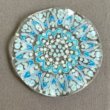 ガラスの小皿　青曼荼羅皿