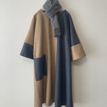 季節を彩るバイカラーワンピース　フラノ素材　