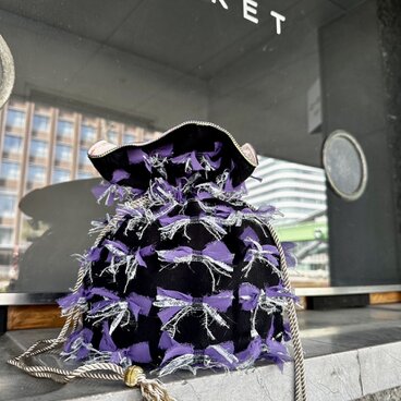 巾着ショルダーバッグ　尾州ツイード