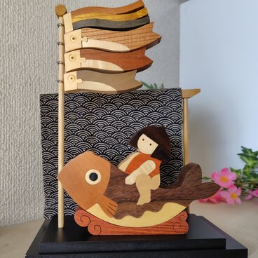 寄せ木の五月人形　一番人気の初節句三点セット