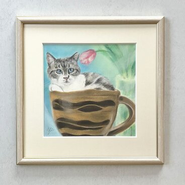 Cat in a Cup （パステル画　原画）