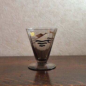 アンティーク　鶴と波のジャポニスム色グラス(小)　1900年頃　フランス　高8㎝　【YG49】