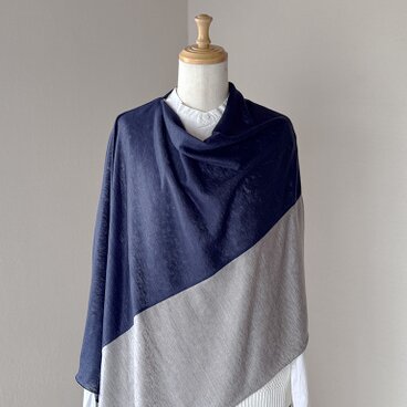 ベルギーリネン 3WAYポンチョストール［Tsumiki］　ネイビー/グレー/インディゴ