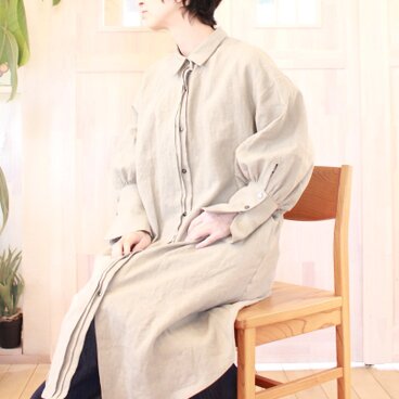 リネン　シャツワンピース　ロングカフス　旅行