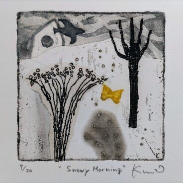 【中古/美品】オバタクミ　ミニ銅版画　Synchronicity C の風景 抽象画の絵を銅版画で制作したオバタクミの抽象画
