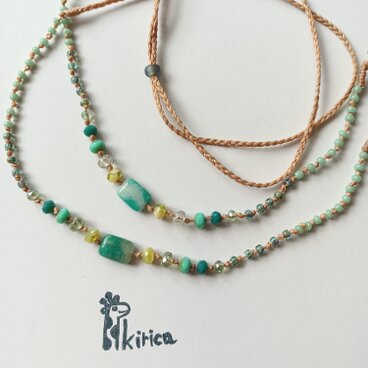 天然石のグリーングリーングラスホルダー、チョーカー（#1176）（受注製作）