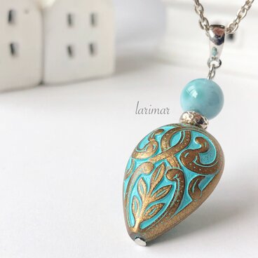 数量限定♡純銀sv1000✳︎ラリマー8㎜玉×ビーズペンダントトップのコピー