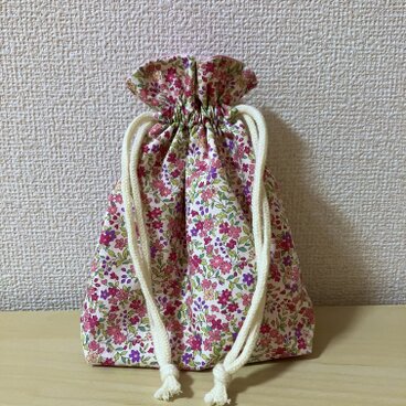 巾着袋 給食袋 花(ピンク)