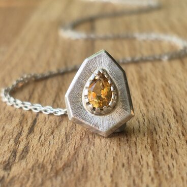 ティアドロップ シトリン シルバーネックレス