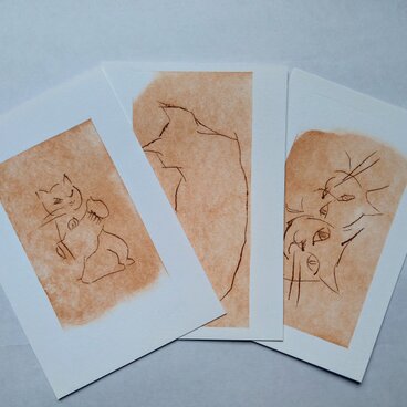 【送料無料】猫3枚ポストカード 手刷り