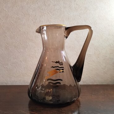 アンティーク　鶴と波のジャポニスム色ガラス　ピッチャー　1900年頃　フランス　高18.5㎝　【YG51】