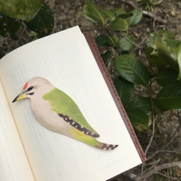 本革　鳥　ヤマゲラ　ブックマーク