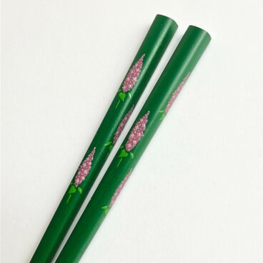 緑色漆の摺り漆箸 〈漆絵・ライラック〉