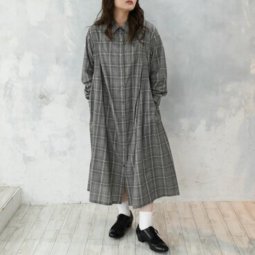 【完全一点物】胸元タックワンピース(グレンチェック)