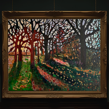 32×41㎝「秋の夕暮れの公園」原画・油彩画・F6