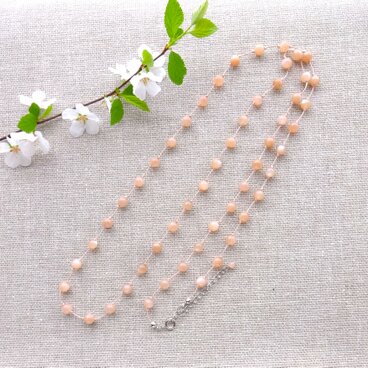 ＊天然石＊オレンジムーンストーン＆シルクコードのロングネックレス＊９１．５ｃｍ~＊