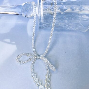 クリアガラス リボンネックレス 透明感あふれるレディースチョーカー 40cm～45cm 調整可