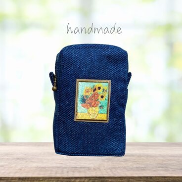 arte｜タバコサイズ縦型ポーチ（ゴッホ：ひまわり）送料無料