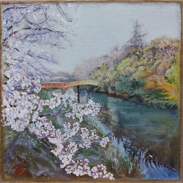 油絵「神宮の春」