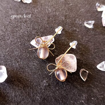 14kgf＊グレーアゲートのリボンピアス