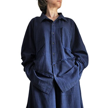 ジョムトン手織り綿オーバーサイズフリンジシャツ（BFS-196-03）