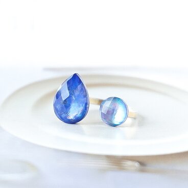 ラピスラズリ×白蝶貝×クォーツ フォークリング フリーサイズ 指輪 リング 12月誕生石 青