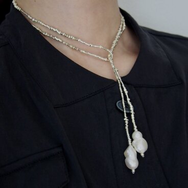 "Viora" Lariat necklace - Pearl × Pearl -【C】