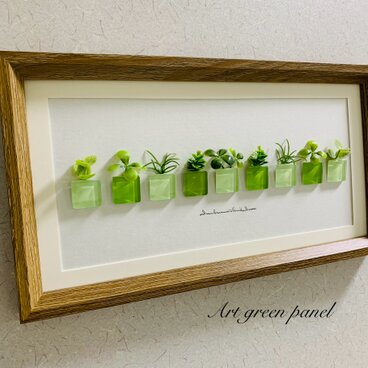 ガラス タイル アートフレーム インテリア雑貨 置物 観葉植物  北欧ガラス細工 贈り物 プレゼント