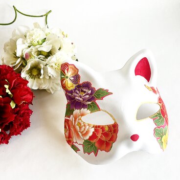 一閑張り猫面 　“赤花”