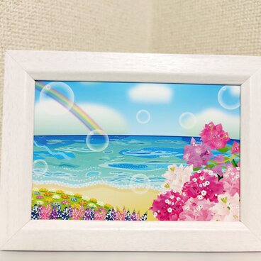 ポストカード　ブーゲンビリアと海　3枚組(シール5枚付き)