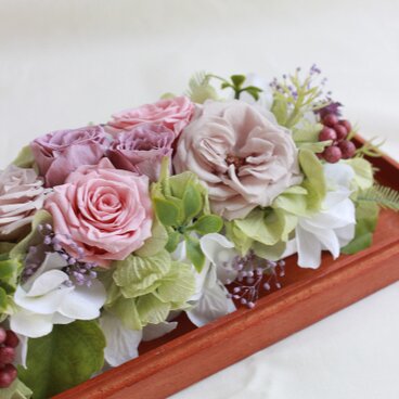 ＊カバーつきトレーのインテリアフラワー＊（パープル）