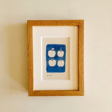 「りんご」原画 イラスト ※木製額縁入り（2Lサイズ）水彩 インテリアアート