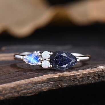 ギャラクシーブルー サンドストーン 結婚指輪 6月誕生石 ムーンストーン 10月誕生石 オパールリング シルバーリング