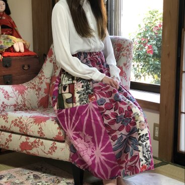 銘仙パッチワークスカート春の花束