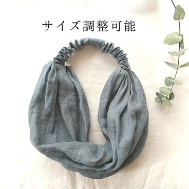 調整可能＊リネンのターバン...フレンチブルー...薄手