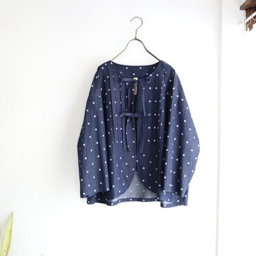 front tuck ribbon jacket (indigo dot)