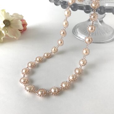 淡水パール の ビーズ編み ネックレス ピンク 桜色 パステルカラー フォーマル 結婚式