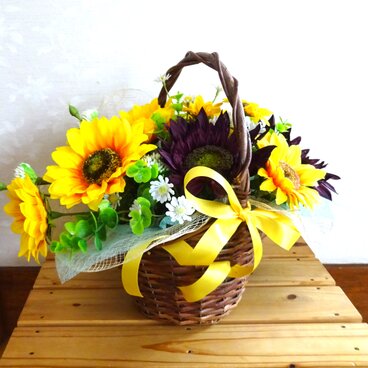 ひまわりかごアレンジ(リボン)